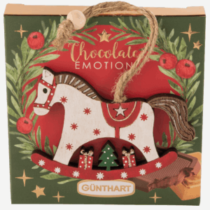 Małe Pudełko Pralin z Ozdobą Drewnianą -Koń na Biegunach