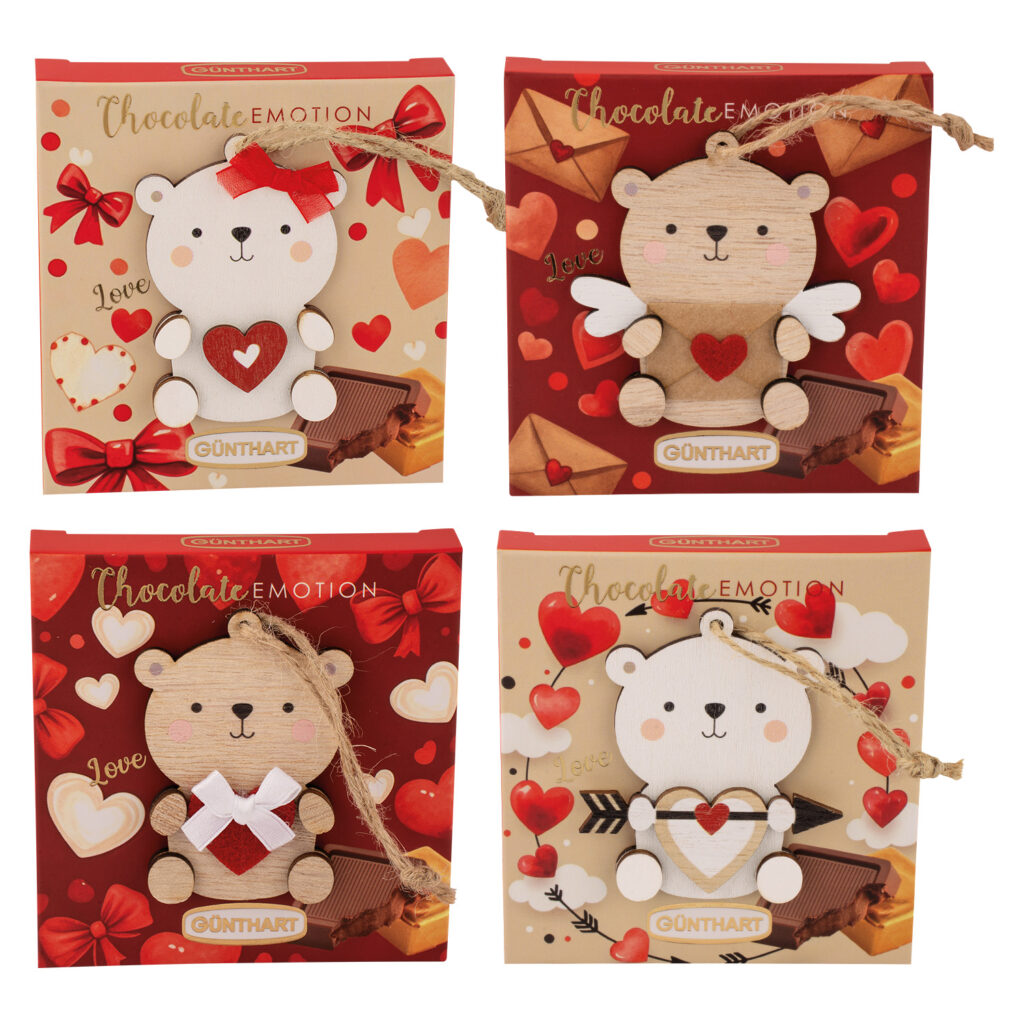 Małe Pudełko Pralin z Drewnianą Zawieszką Misia