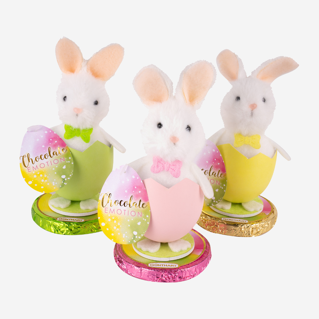 Pluszowy Zając w Skorupce Jajka na Pralinowym Talarze