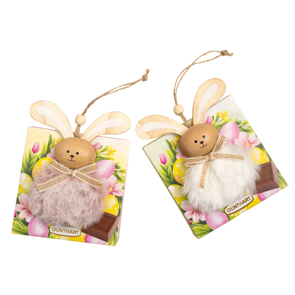 Małe Pudełko Pralin z Drewniano - Pluszową Zawieszką Królika