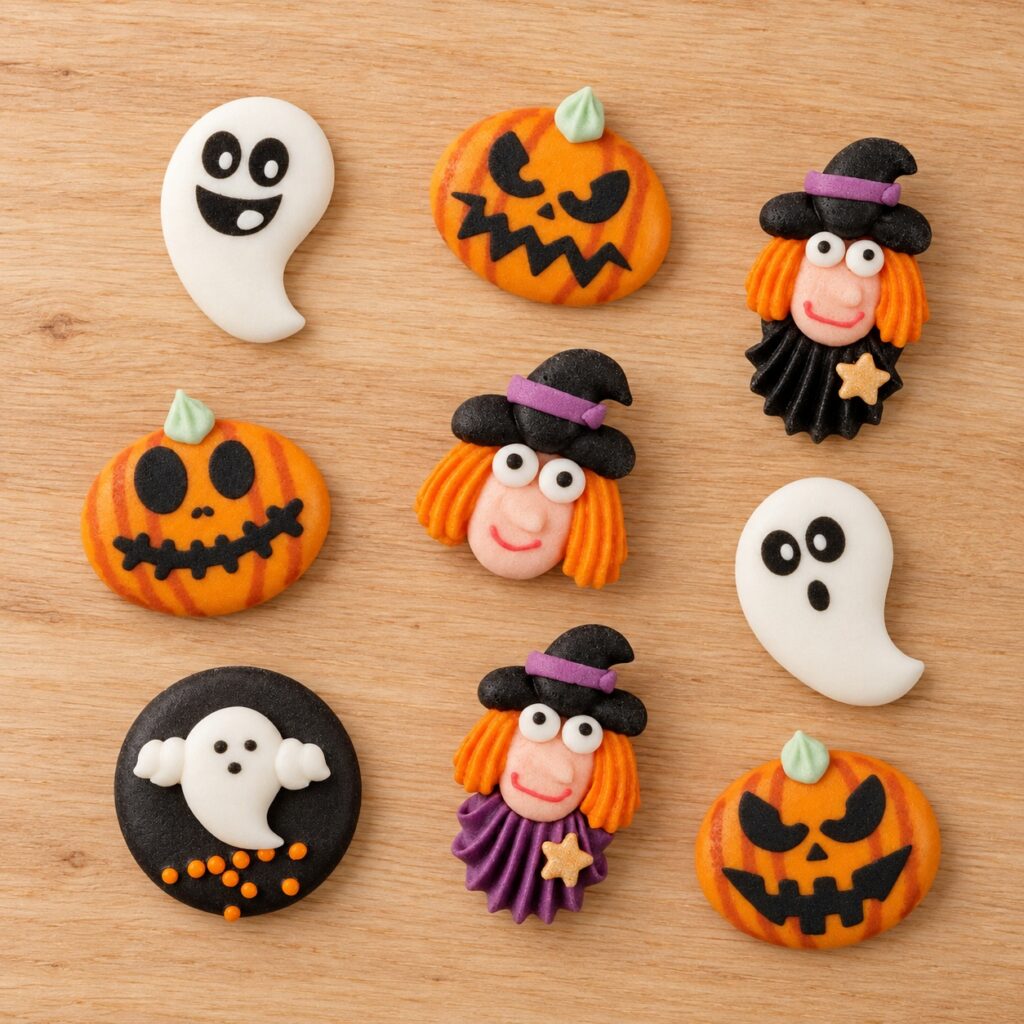 Halloweenowe cukrowe figurki 63 szt. – mix duszków, dyń i czarownic do tortów i babeczek