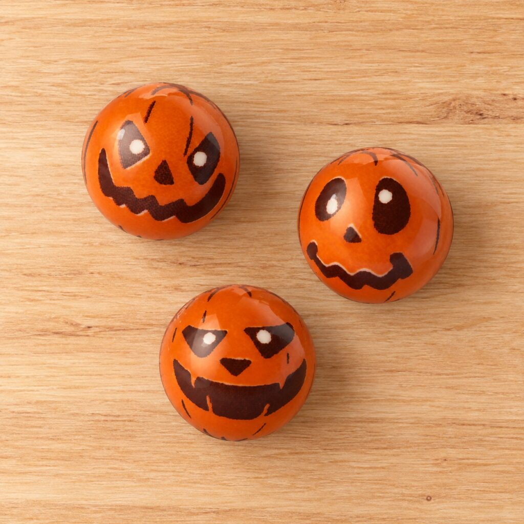 Dynie halloweenowe 3D z białej czekolady 40 szt. – mix wzorów do tortów, babeczek i deserów
